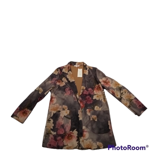 Solitaire Faux Suede Floral Butterfly Print Coat Jacket Large - Picture 4 of 8